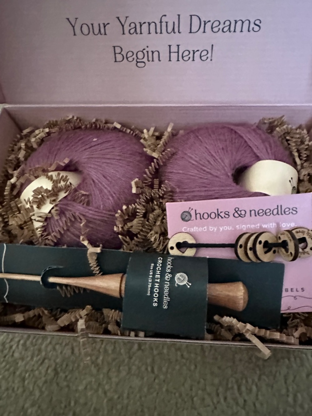Hooks & Needles Mauve Crochet Kit - Yarn & Wooden Hooks - Picture 6 of 6